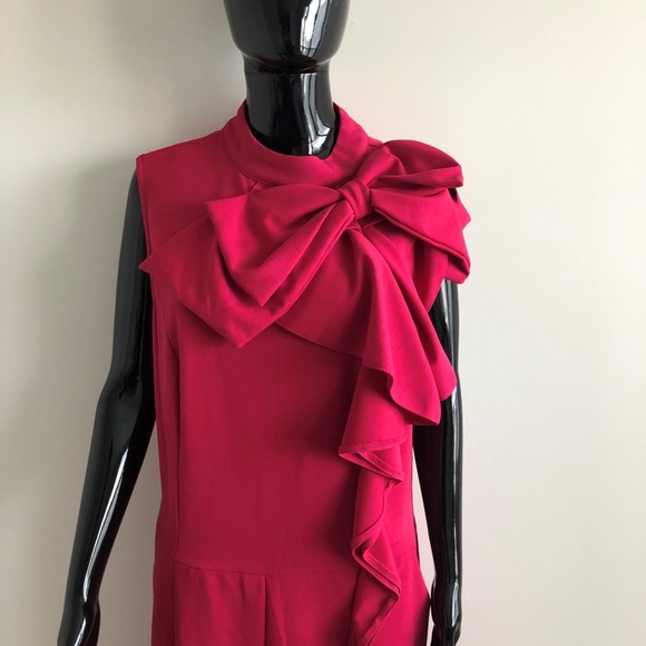SOLD Ashley Stewart Fuschia Ruffle Bow Wide-leg Jumpsuit (14/16 Tall) - Picture 3 of 6